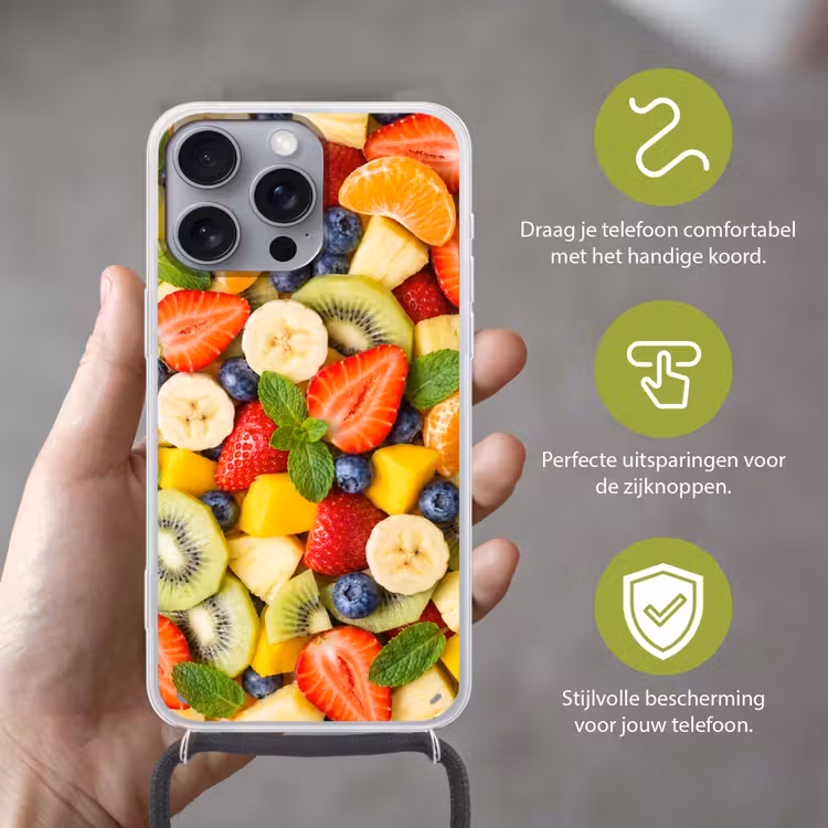 Fruit - Plakjes - Eten - Kleurrijk Hoesje iPhone 16 Pro Max met koord klein -sfeer2_NL