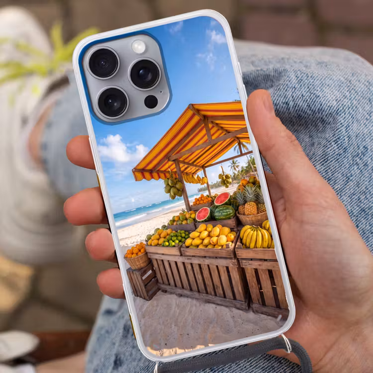 Telefoonhoesje met koord - Fruit - Strand - Tropisch - Fruit - Strand - Tropisch Hoesje iPhone 16 Pro Max met koord klein