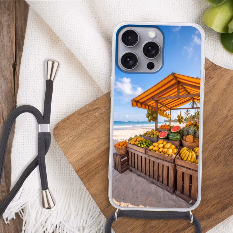 Telefoonhoesje met koord - Fruit - Strand - Tropisch - Fruit - Strand - Tropisch Hoesje iPhone 16 Pro Max met koord klein