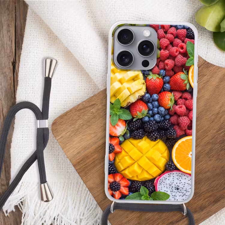 Fruit - Vers - Kleurrijk - Eten Hoesje iPhone 16 Pro Max met koord klein -sfeer4