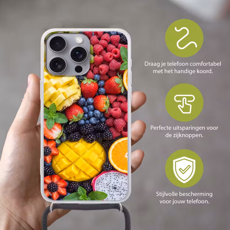 Fruit - Vers - Kleurrijk - Eten Hoesje iPhone 16 Pro Max met koord klein -sfeer2_NL