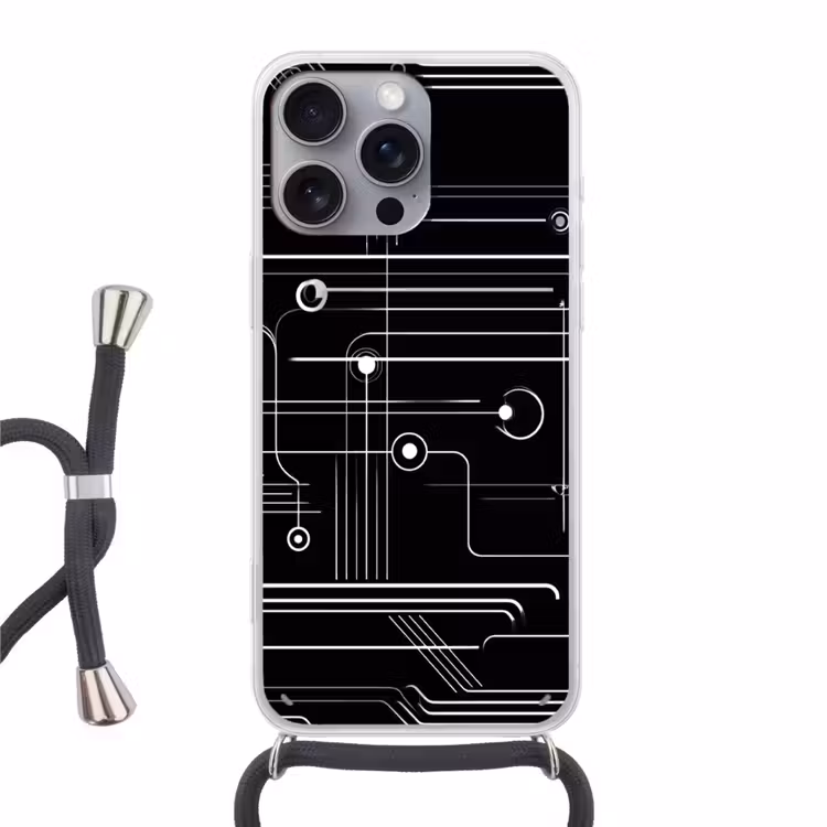 Gaming - Abstract - Lijnen - Rondjes - Zwart Hoesje iPhone 16 Pro Max met koord klein -3d