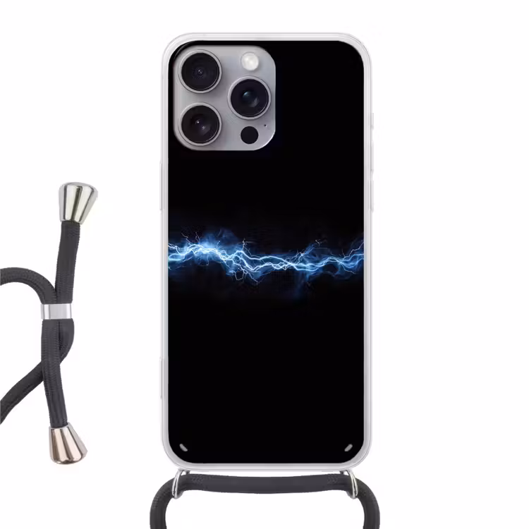 Gaming - Bliksemflits - Blauw - Energie Hoesje iPhone 16 Pro Max met koord klein -3d