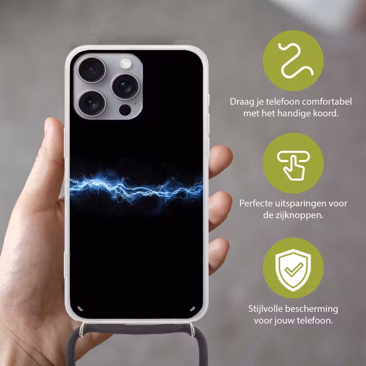 Gaming - Bliksemflits - Blauw - Energie Hoesje iPhone 16 Pro Max met koord klein -sfeer2_NL