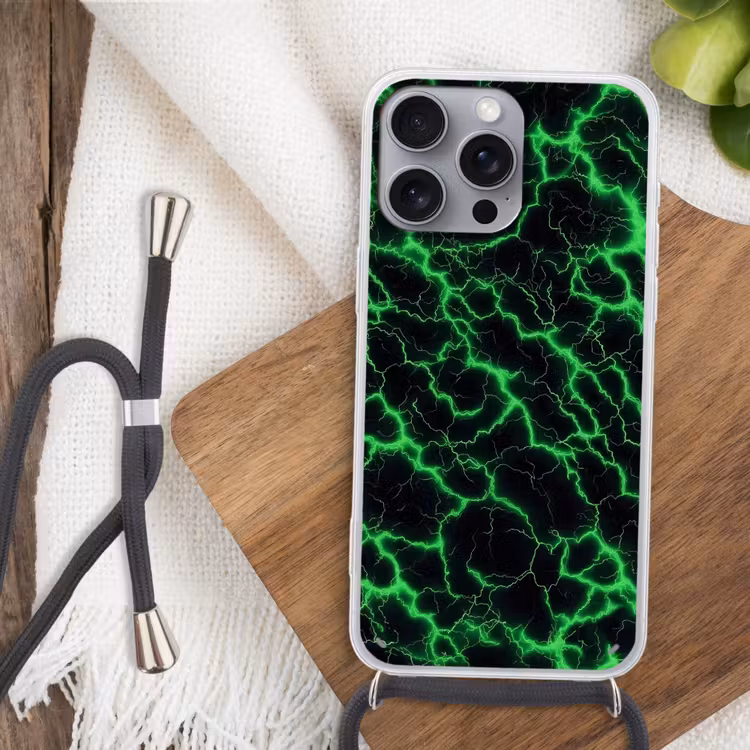 Gaming - Bliksemflitsen - Groen - Energie Hoesje iPhone 16 Pro Max met koord klein -sfeer4