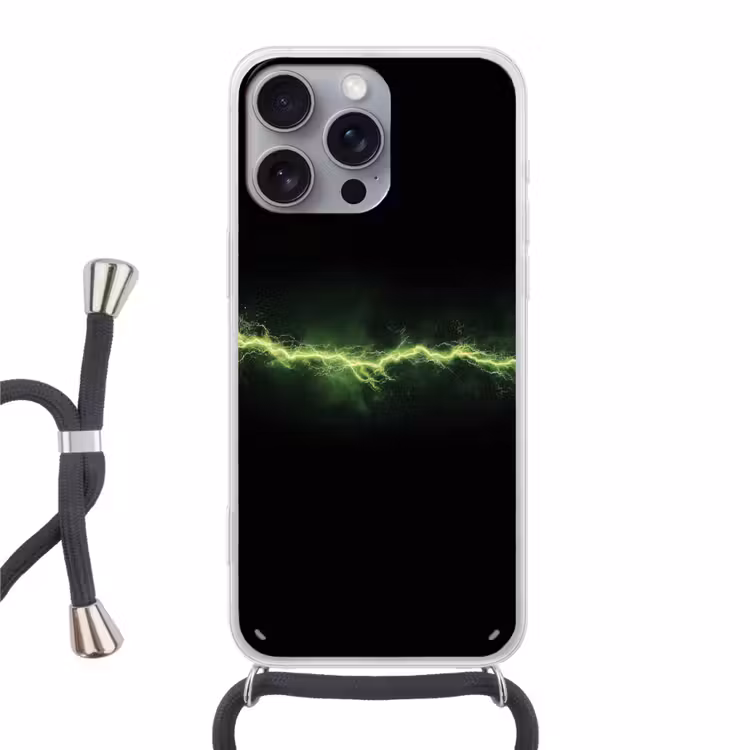 Gaming - Elektriciteit - Lijn - Vonken - Groen Hoesje iPhone 16 Pro Max met koord klein -3d