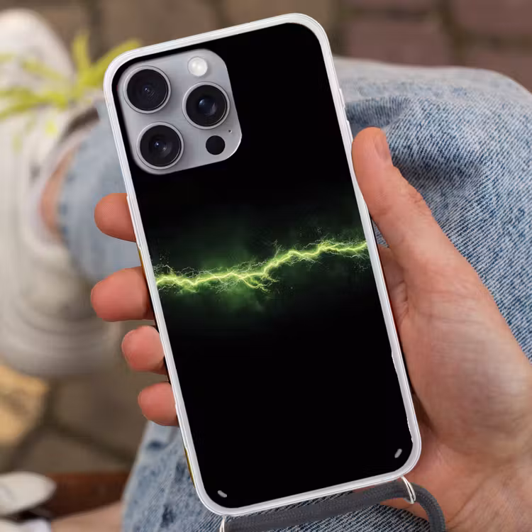 Gaming - Elektriciteit - Lijn - Vonken - Groen Hoesje iPhone 16 Pro Max met koord klein -sfeer3