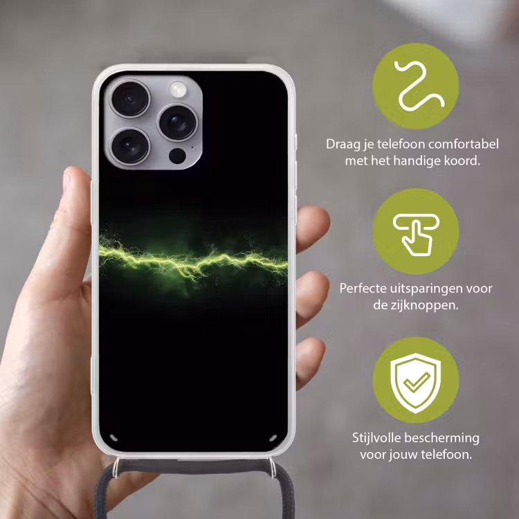 Gaming - Elektriciteit - Lijn - Vonken - Groen Hoesje iPhone 16 Pro Max met koord klein -sfeer2_NL