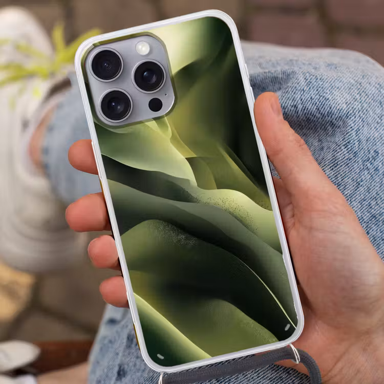 Gaming - Golven - Abstract - Heuvels - Groen Hoesje iPhone 16 Pro Max met koord klein -sfeer3