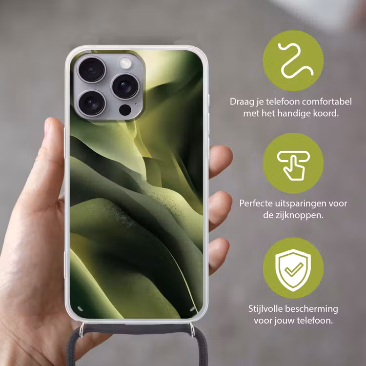 Gaming - Golven - Abstract - Heuvels - Groen Hoesje iPhone 16 Pro Max met koord klein -sfeer2_NL