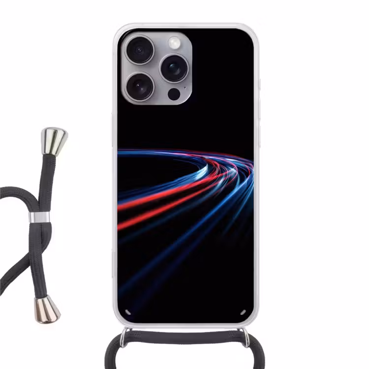 Gaming - Lichtbanen - Golvend - Rood Hoesje iPhone 16 Pro Max met koord klein -3d