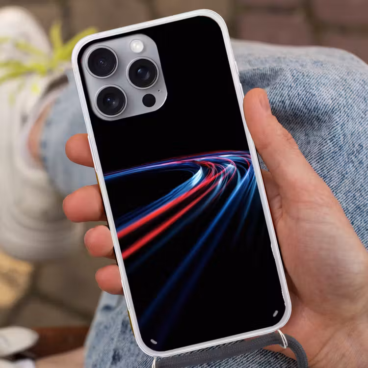 Gaming - Lichtbanen - Golvend - Rood Hoesje iPhone 16 Pro Max met koord klein -sfeer3