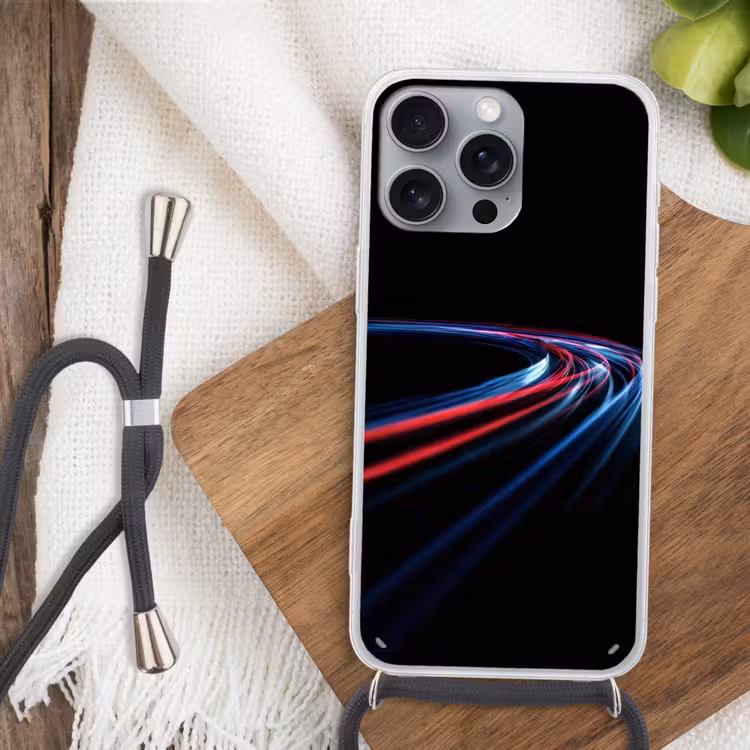 Gaming - Lichtbanen - Golvend - Rood Hoesje iPhone 16 Pro Max met koord klein -sfeer4