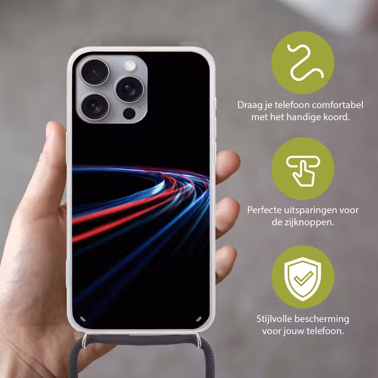Gaming - Lichtbanen - Golvend - Rood Hoesje iPhone 16 Pro Max met koord klein -sfeer2_NL