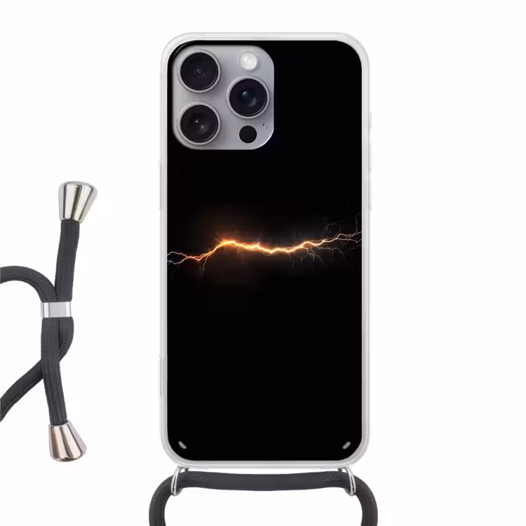 Gaming - Oranje - Bliksemflits - Licht Hoesje iPhone 16 Pro Max met koord klein -3d
