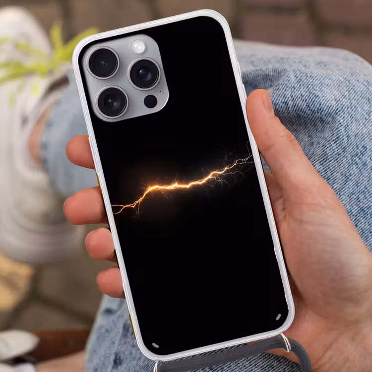 Gaming - Oranje - Bliksemflits - Licht Hoesje iPhone 16 Pro Max met koord klein -sfeer3
