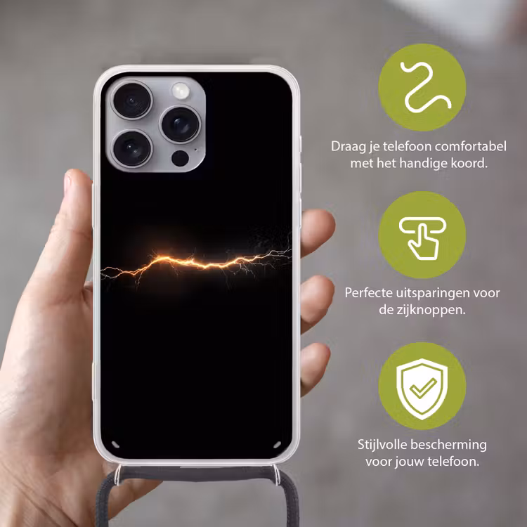 Gaming - Oranje - Bliksemflits - Licht Hoesje iPhone 16 Pro Max met koord klein -sfeer2_NL