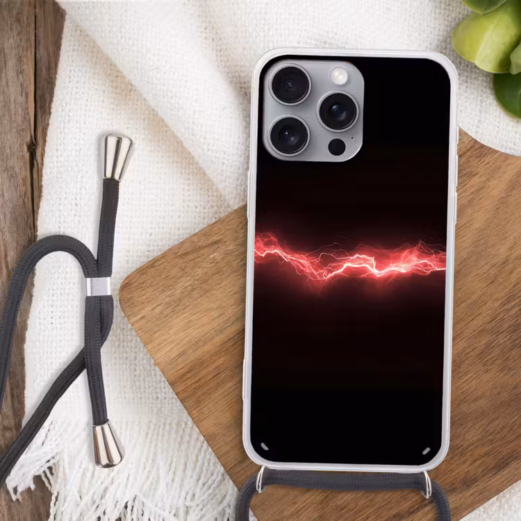 Gaming - Rood - Elektriciteit - Energie - Lijn Hoesje iPhone 16 Pro Max met koord klein -sfeer4