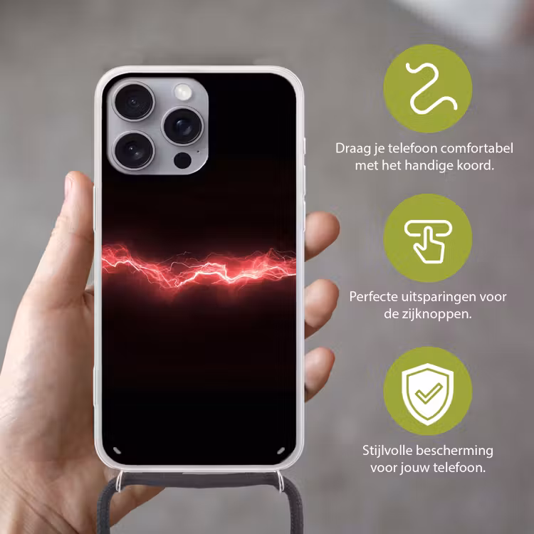 Gaming - Rood - Elektriciteit - Energie - Lijn Hoesje iPhone 16 Pro Max met koord klein -sfeer2_NL