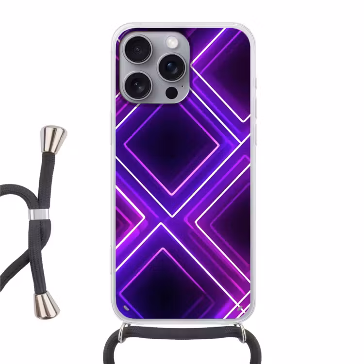 Gaming - Ruiten - Neon - Paars Hoesje iPhone 16 Pro Max met koord klein -3d