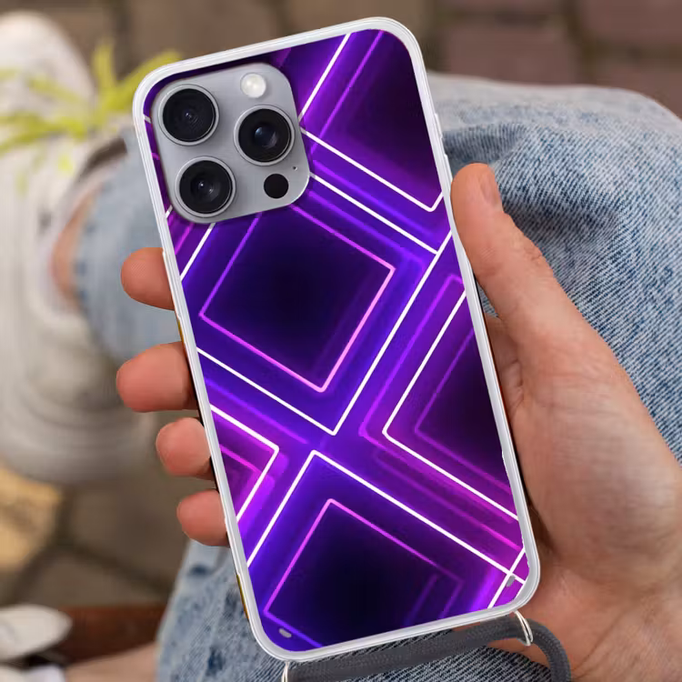 Gaming - Ruiten - Neon - Paars Hoesje iPhone 16 Pro Max met koord klein -sfeer3