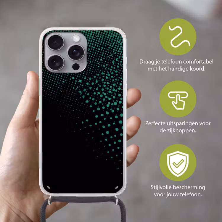 Gaming - Stippen - Groen - Vervagen Hoesje iPhone 16 Pro Max met koord klein -sfeer2_NL