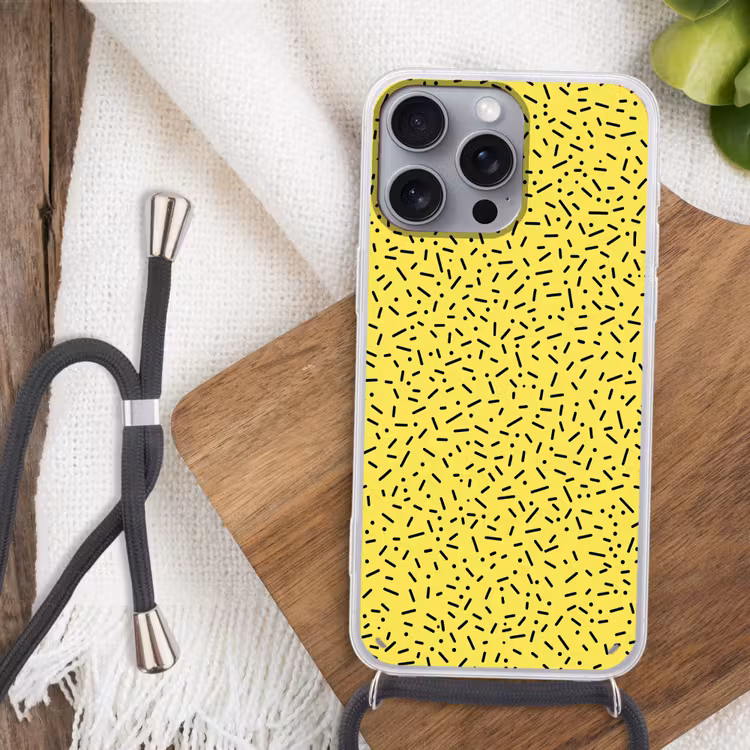 Gaming - Stippen - Strepen - Geel Hoesje iPhone 16 Pro Max met koord klein -sfeer4