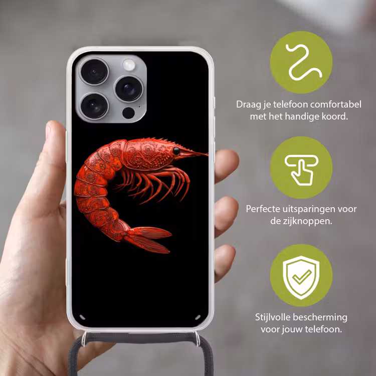Garnaal - Rood - Dieren Hoesje iPhone 16 Pro Max met koord klein -sfeer2_NL