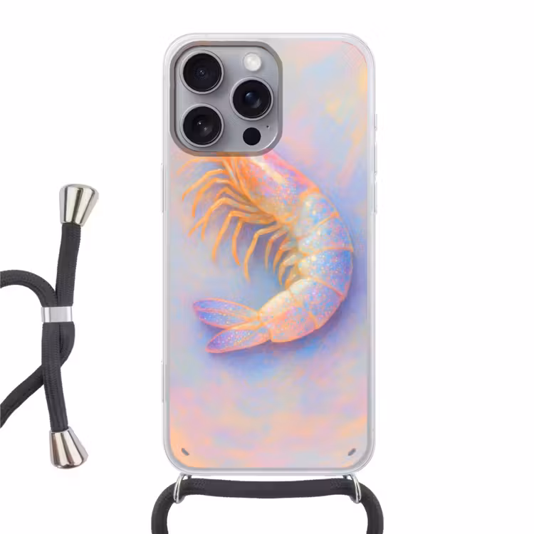 Garnaal - Subtiele structuur - Blauw - Roze Hoesje iPhone 16 Pro Max met koord klein -3d