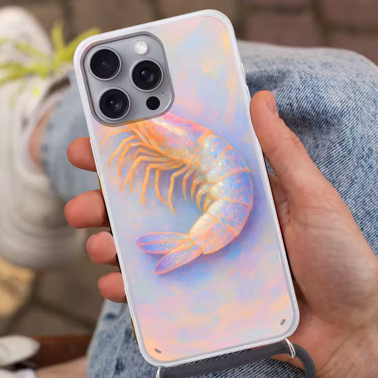 Garnaal - Subtiele structuur - Blauw - Roze Hoesje iPhone 16 Pro Max met koord klein -sfeer3