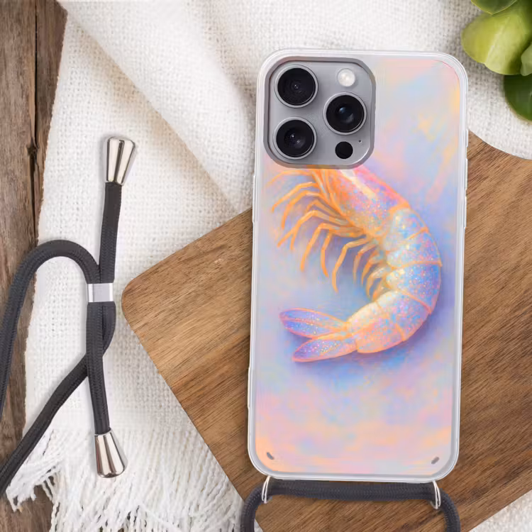 Garnaal - Subtiele structuur - Blauw - Roze Hoesje iPhone 16 Pro Max met koord klein -sfeer4