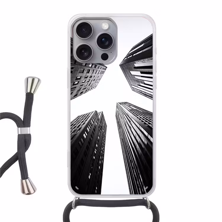 Gebouwen - Lucht - Zwart Hoesje iPhone 16 Pro Max met koord klein -3d