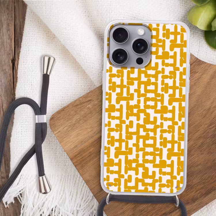 Geel - Beige - Patroon Hoesje iPhone 16 Pro Max met koord klein 804 -sfeer4