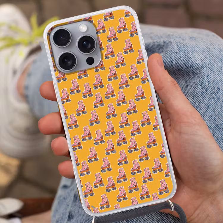 Geel - Rolschaatsen - Patroon Hoesje iPhone 16 Pro Max met koord klein 804 -sfeer3