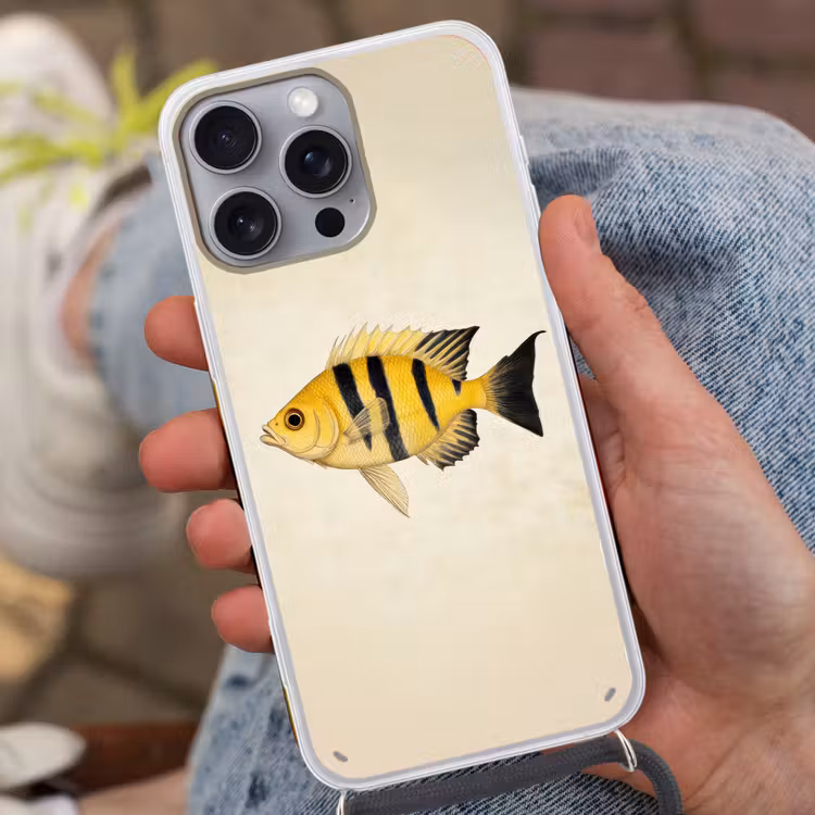 Geel - Vis - Strepen - Tropisch Hoesje iPhone 16 Pro Max met koord klein -sfeer3