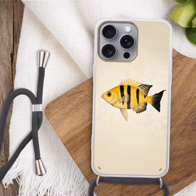 Geel - Vis - Strepen - Tropisch Hoesje iPhone 16 Pro Max met koord klein -sfeer4