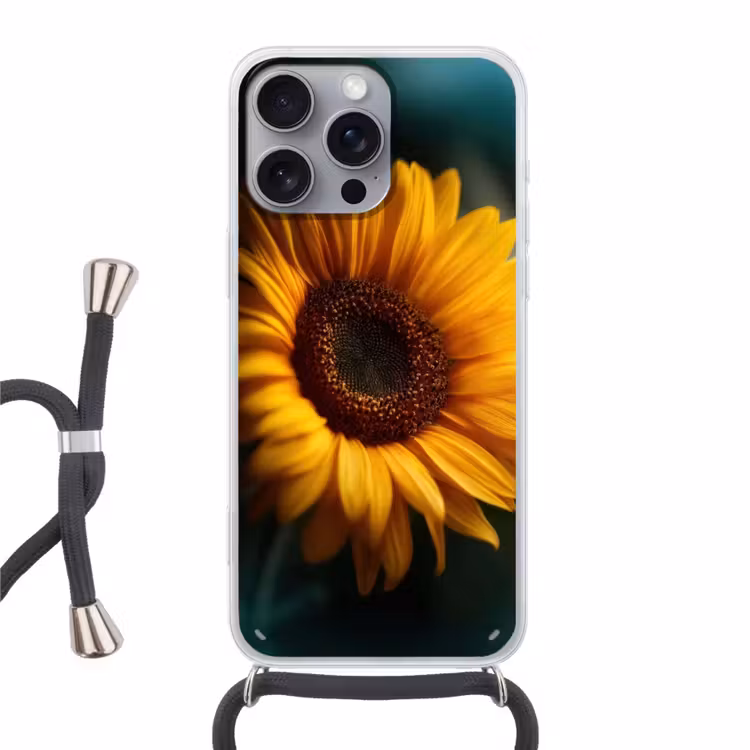 Geel - Zonnebloem - Zomers Hoesje iPhone 16 Pro Max met koord klein -3d