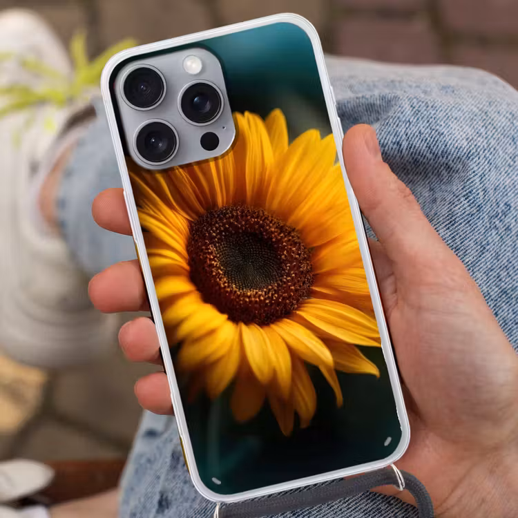 Geel - Zonnebloem - Zomers Hoesje iPhone 16 Pro Max met koord klein -sfeer3