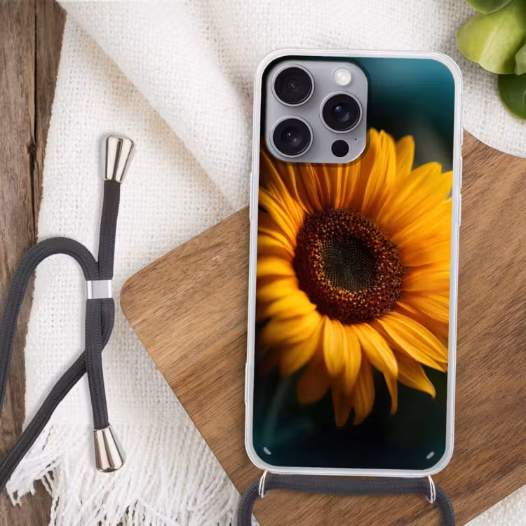 Geel - Zonnebloem - Zomers Hoesje iPhone 16 Pro Max met koord klein -sfeer4