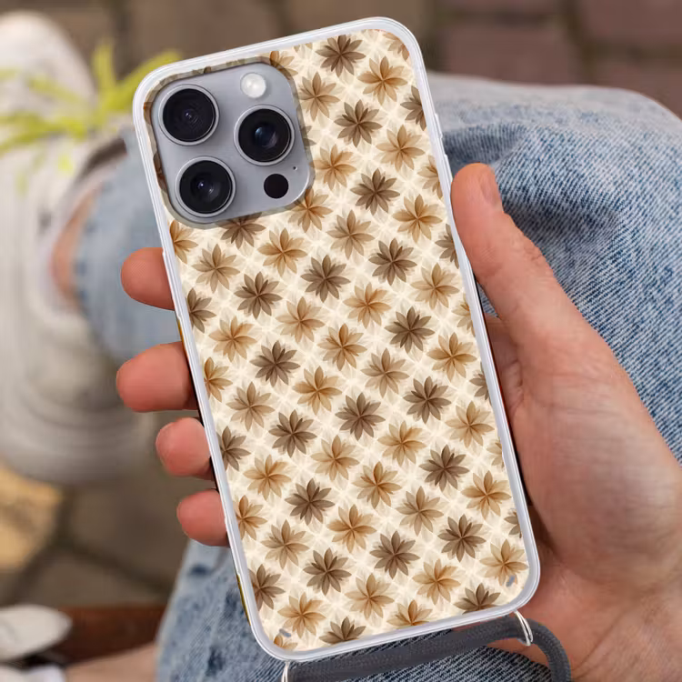 Geografisch - Patroon - Bruin Hoesje iPhone 16 Pro Max met koord klein 804 -sfeer3