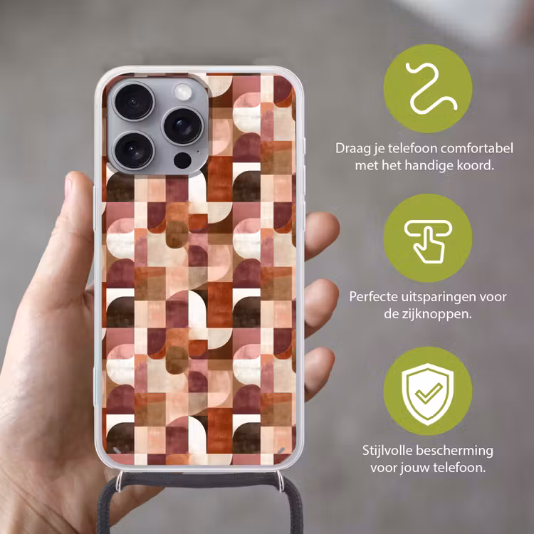 Geometrie - Modern - Retro Hoesje iPhone 16 Pro Max met koord klein 804 -sfeer2_NL