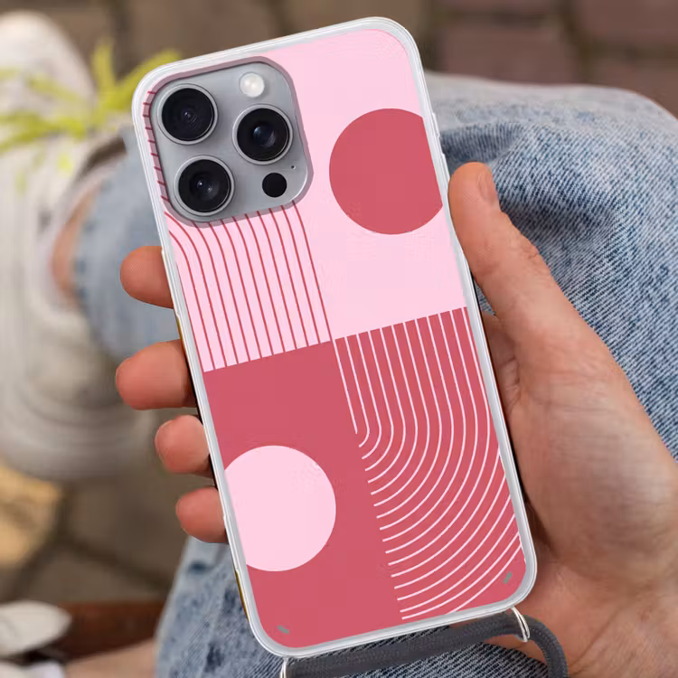 Geometrie - Patroon - Abstract - Roze - Modern Hoesje iPhone 16 Pro Max met koord klein -sfeer3