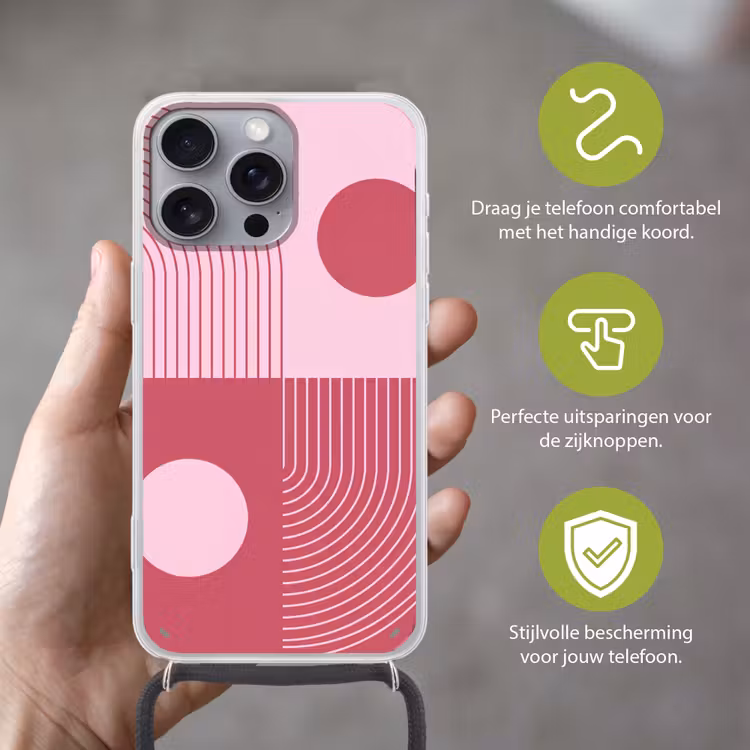 Geometrie - Patroon - Abstract - Roze - Modern Hoesje iPhone 16 Pro Max met koord klein -sfeer2_NL