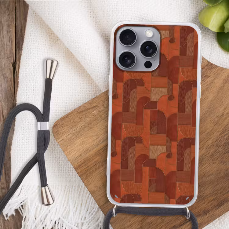 Geometrisch - Abstract - Textuur - Bruin Hoesje iPhone 16 Pro Max met koord klein 804 -sfeer4