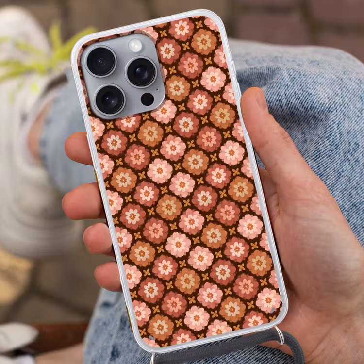 Geometrisch - Bloemen - Kleurrijk Hoesje iPhone 16 Pro Max met koord klein 804 -sfeer3