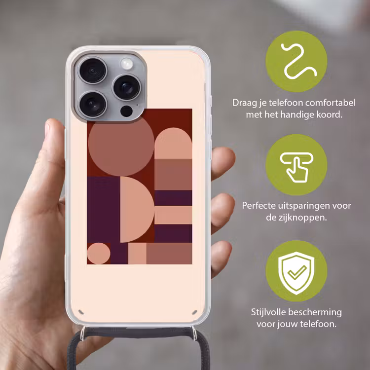 Geometrisch - Cirkels - Rood Hoesje iPhone 16 Pro Max met koord klein -sfeer2_NL