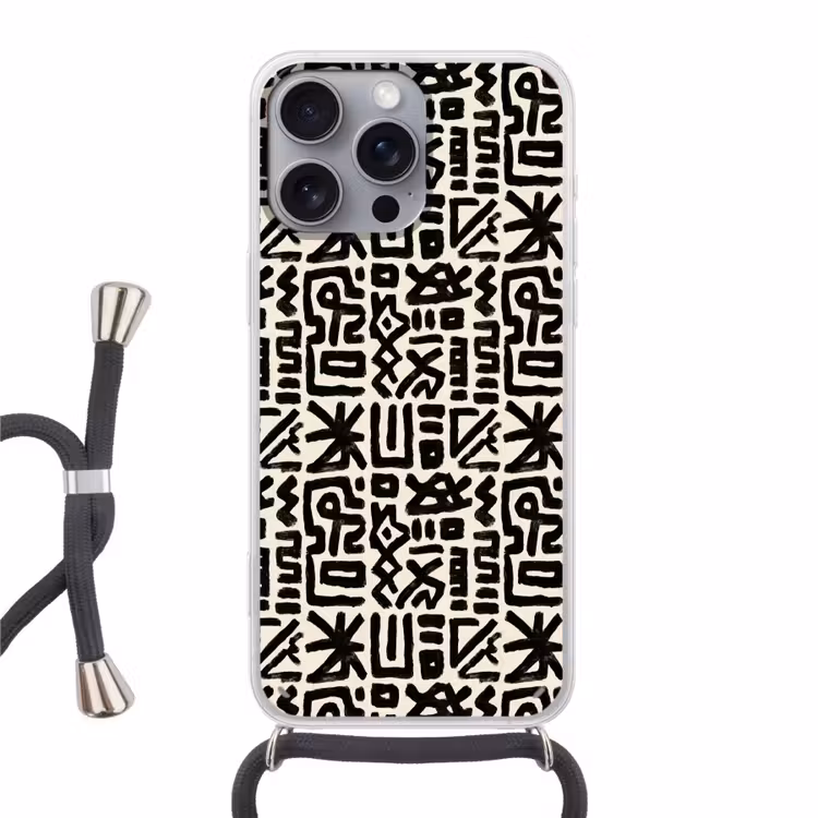 Geometrisch - Figuren - Zwart Hoesje iPhone 16 Pro Max met koord klein 804 -3d