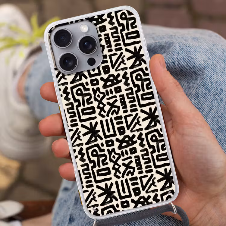 Geometrisch - Figuren - Zwart Hoesje iPhone 16 Pro Max met koord klein 804 -sfeer3