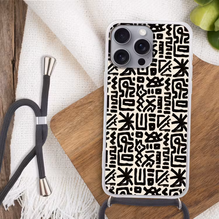 Geometrisch - Figuren - Zwart Hoesje iPhone 16 Pro Max met koord klein 804 -sfeer4
