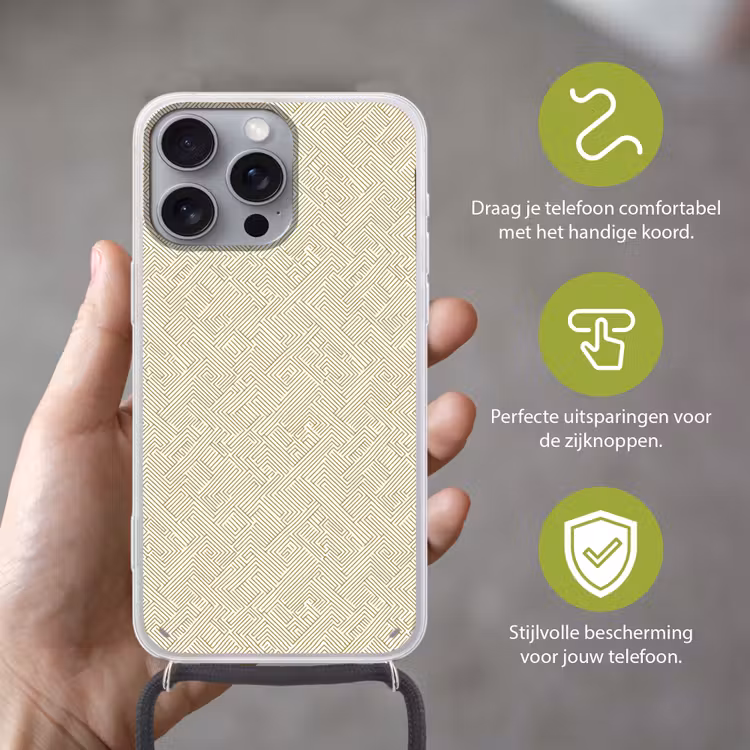 Geometrisch - Lijnen - Groen Hoesje iPhone 16 Pro Max met koord klein 804 -sfeer2_NL